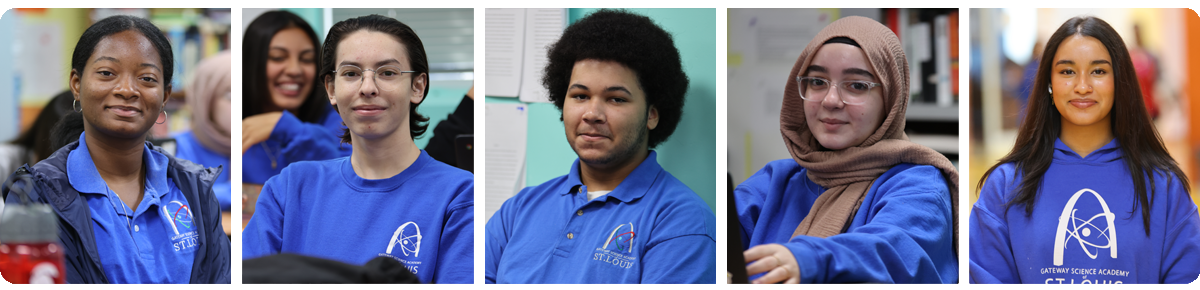 Collage of five individual student portraits