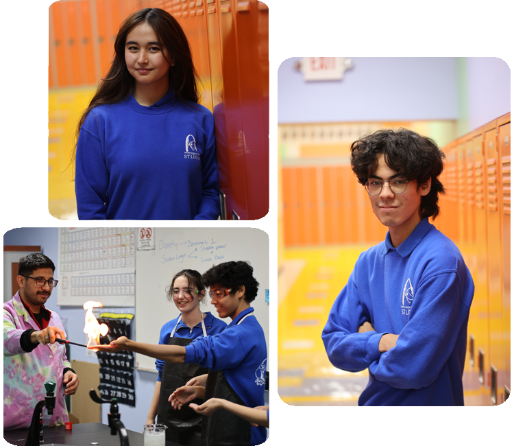 Collage showcasing various student activities including academics, science, and hands-on projects.